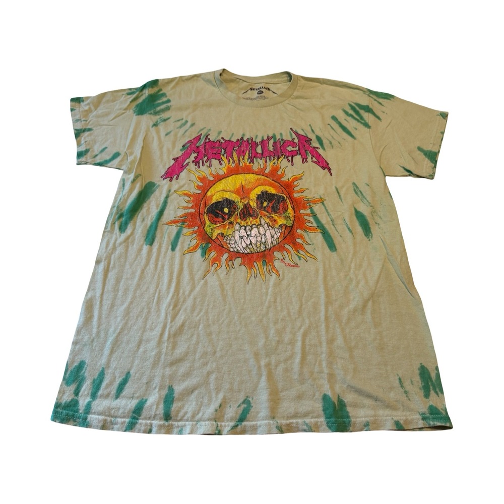 Metallica Pushead Sun Skull Tie Dye Graphic T-Shirt Mens Medium Large Green